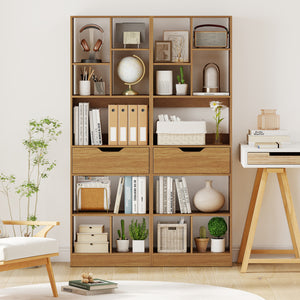 61inch Tall Freestanding Bookcase with Drawer 8-Cube Storage Organizer-Natural