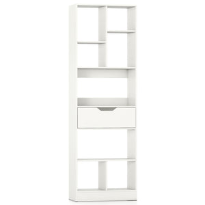 61inch Tall Freestanding Bookcase with Drawer 8-Cube Storage Organizer-White