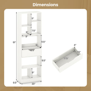 61inch Tall Freestanding Bookcase with Drawer 8-Cube Storage Organizer-White