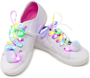 |4 Pairs| 5 Color Flashing LED Light Up Shoe Laces Glow in the Dark White Tie Shoelaces for Sneakers, Skates, 45 inch