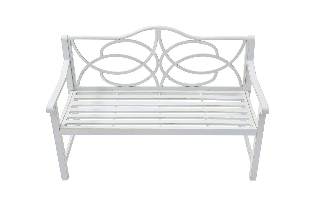 Outdoor Garden Patio Bench With Backrest And Armrest, Slatted Seat For Park, Yard & Porch, Balcony, Accommodates 2 - 3 People - White by Couch.com