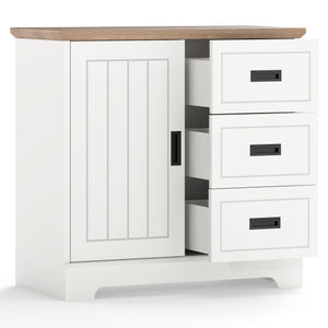 Farmhouse Sideboard Buffet Cabinet Kitchen Pantry with Sliding Doors-White