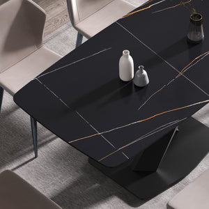 70.87" Modern Artificial Stone Black Curved Black Metal Leg Dining Table, Can Accommodate 6-8 People - Black by Couch.com