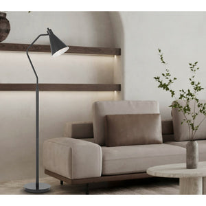 63" Gray Metal Reading Floor Lamp With Gray Metal Cone Shade