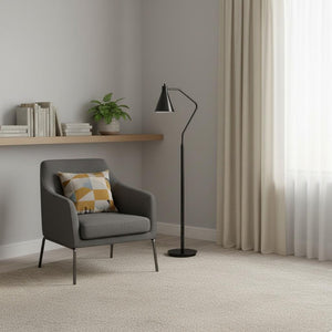 63" Gray Metal Reading Floor Lamp With Gray Metal Cone Shade