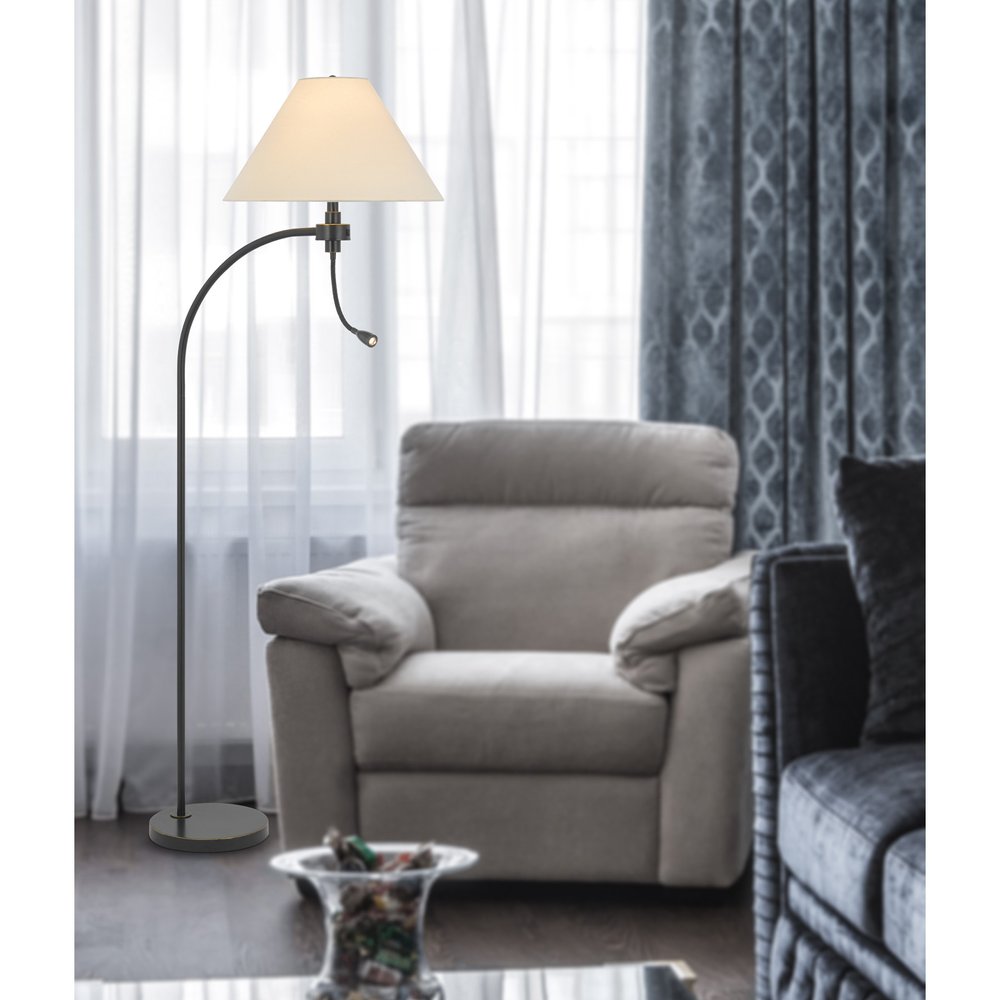 68" Bronze Metal Reading Floor Lamp With Off White Fabric Empire Shade