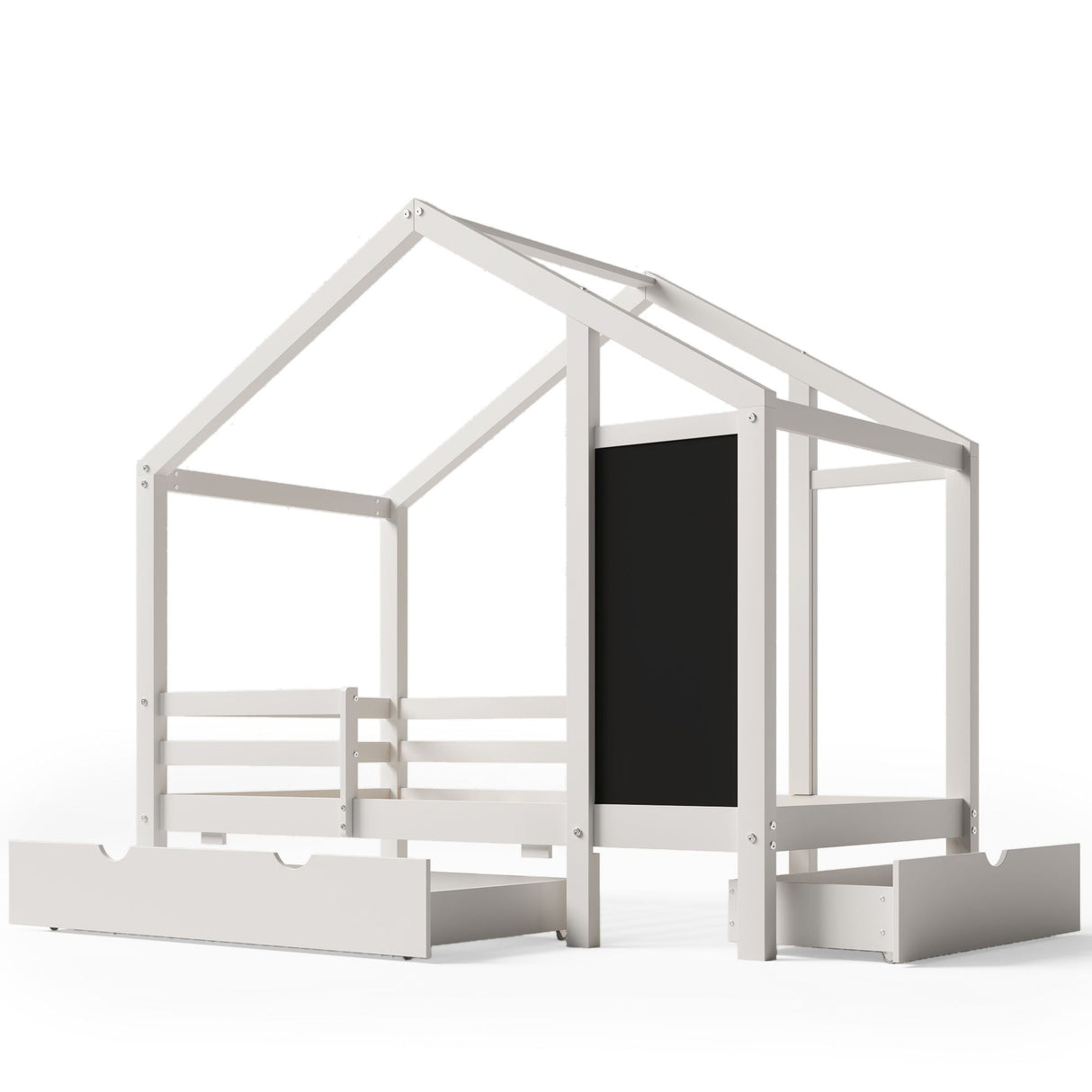 Twin House Bed With Blackboard And Drawers, 2 Assembly Options - White by Couch.com