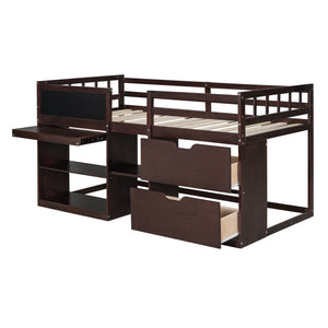 Low Loft Bed With Rolling Desk, Shelf And Drawers by Couch.com