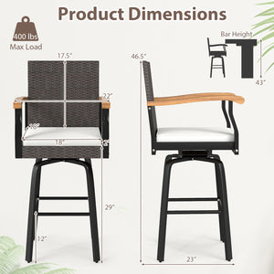 One Outdoor 360Â° Swivel Bar Stool with Cushion and Acacia Wood Armrests