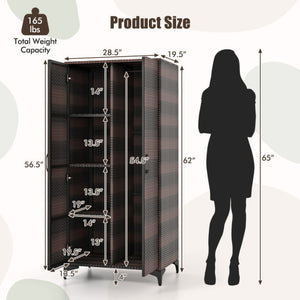 62 Inch Wicker Wardrobe with 2 Doors PE Rattan Closet with Hanging Rod-Brown