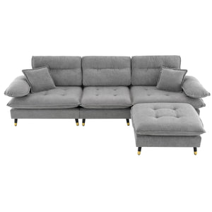 L Shaped Convertible Sectional Sofa 4 Seat Tufted Couch Set With Two Tone Adjust Legs Cloud Movable Ottoman by Couch.com