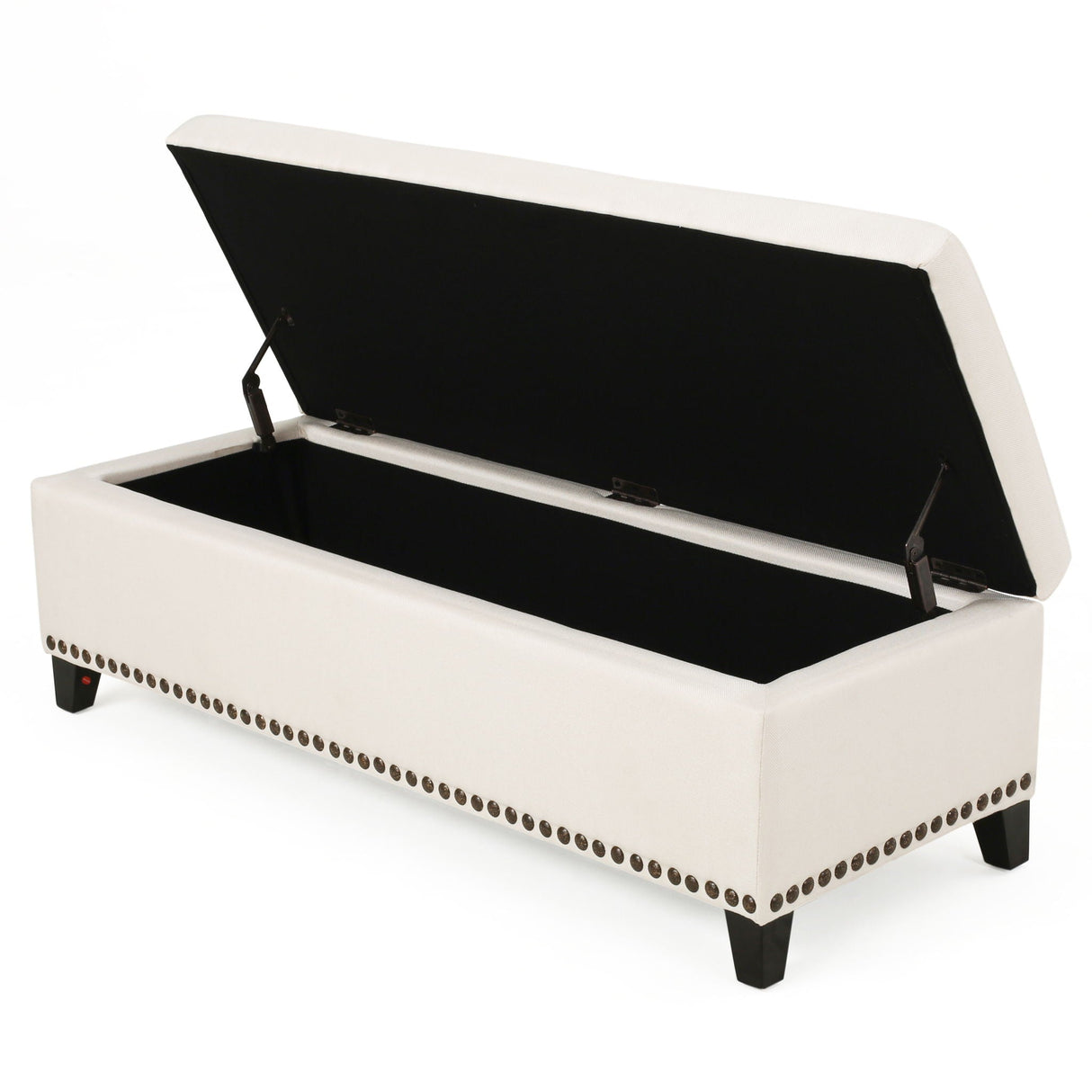 Upholstered Storage Ottoman With Nailhead Trim - Beige by Couch.com
