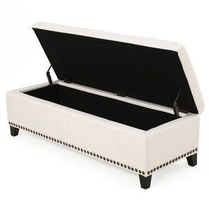 Upholstered Storage Ottoman With Nailhead Trim - Beige by Couch.com
