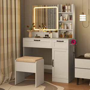 Vanity Set with Mirror and 3 Lighting Modes and Adjustable Brightness-White