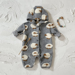 Gray Hooded Lambskin Romper For Babies And Toddlers
