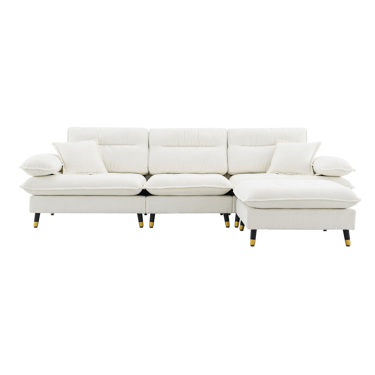 L Shaped Convertible Sectional Sofa 4 Seat Tufted Couch Set With Two Tone Adjust Legs Cloud Movable Ottoman by Couch.com