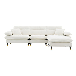 L Shaped Convertible Sectional Sofa 4 Seat Tufted Couch Set With Two Tone Adjust Legs Cloud Movable Ottoman by Couch.com