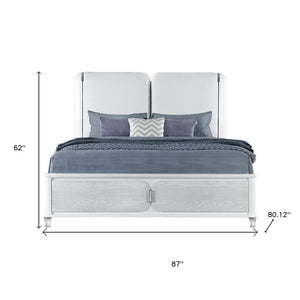 Gray and White Wood And Upholstery Lighted King Bed Frame