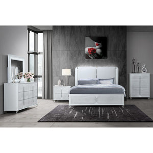 Gray and White Wood And Upholstery Lighted King Bed Frame