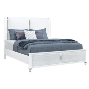 Gray and White Wood And Upholstery Lighted Queen Bed Frame