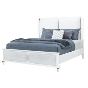 Gray and White Wood And Upholstery Lighted Queen Bed Frame
