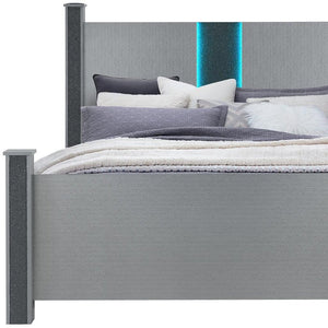 Silver Wood And Faux Crystals Lighted King Four Poster Bed Frame