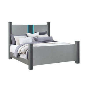Silver Wood And Faux Crystals Lighted Queen Four Poster Bed Frame