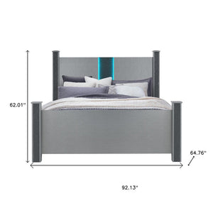 Silver Wood And Faux Crystals Lighted Queen Four Poster Bed Frame