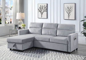 Ruby - Velvet Reversible Sleeper Sectional Sofa With Storage Chaise And Side Pocket - Light Gray by Couch.com
