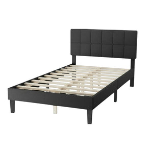 Black Linen Upholstered Extralong Twin Bed Frame