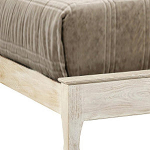 White Carved Floral Distressed Solid Wood Queen Bed Frame