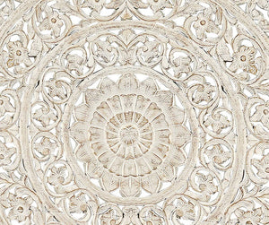 White Carved Floral Distressed Solid Wood Queen Bed Frame