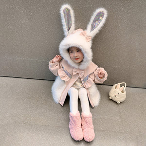 Rabbit Ear Patchwork Coat In Fur