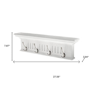 Four Hook 28" White Solid Wood Wall Mount Coat Rack