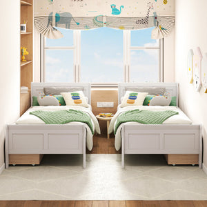 Twin Size Sleigh Bed with 2 Storage Drawers Wood Platform Bed Frame-White