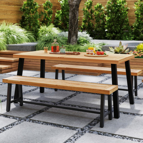 63 Inch 3-Person Acacia Patio Wood Outdoor Backless Bench-Set of 2