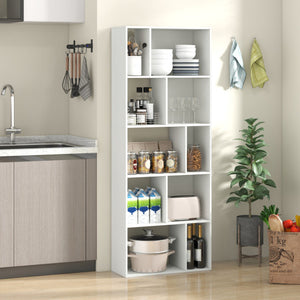 63 Inch 5-Tier Geometric 10-Cube Bookshelf Tall Bookcase-White