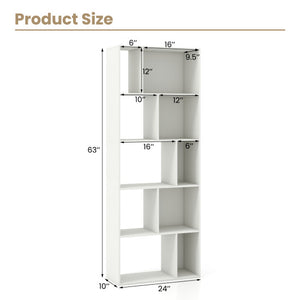 63 Inch 5-Tier Geometric 10-Cube Bookshelf Tall Bookcase-White
