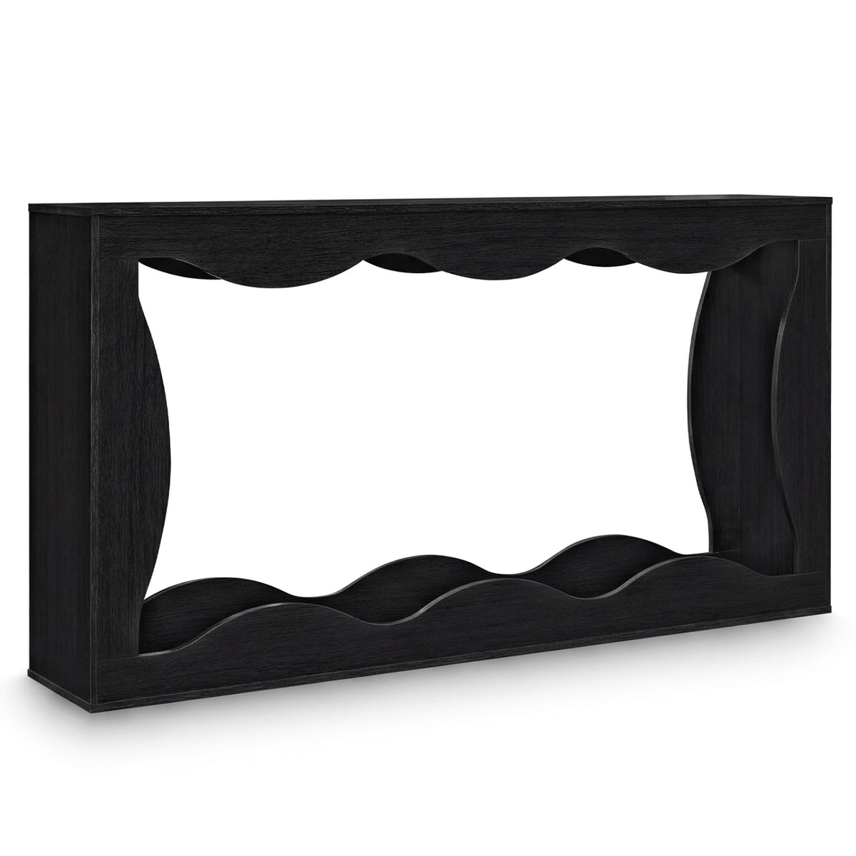 63 Inch Console Table 2-Tier Narrow Entryway Table with Wavy Edge Storage Shelf-Black