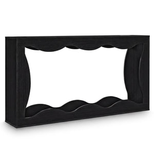 63 Inch Console Table 2-Tier Narrow Entryway Table with Wavy Edge Storage Shelf-Black
