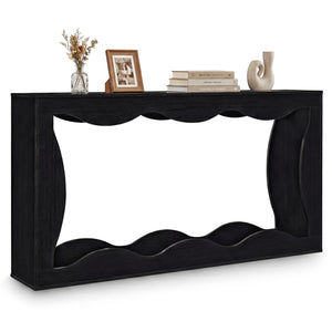 63 Inch Console Table 2-Tier Narrow Entryway Table with Wavy Edge Storage Shelf-Black