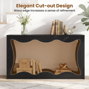 63 Inch Console Table 2-Tier Narrow Entryway Table with Wavy Edge Storage Shelf-Black