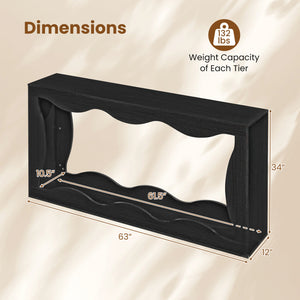 63 Inch Console Table 2-Tier Narrow Entryway Table with Wavy Edge Storage Shelf-Black
