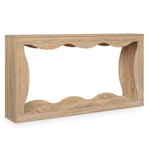 63 Inch Console Table 2-Tier Narrow Entryway Table with Wavy Edge Storage Shelf-Natural