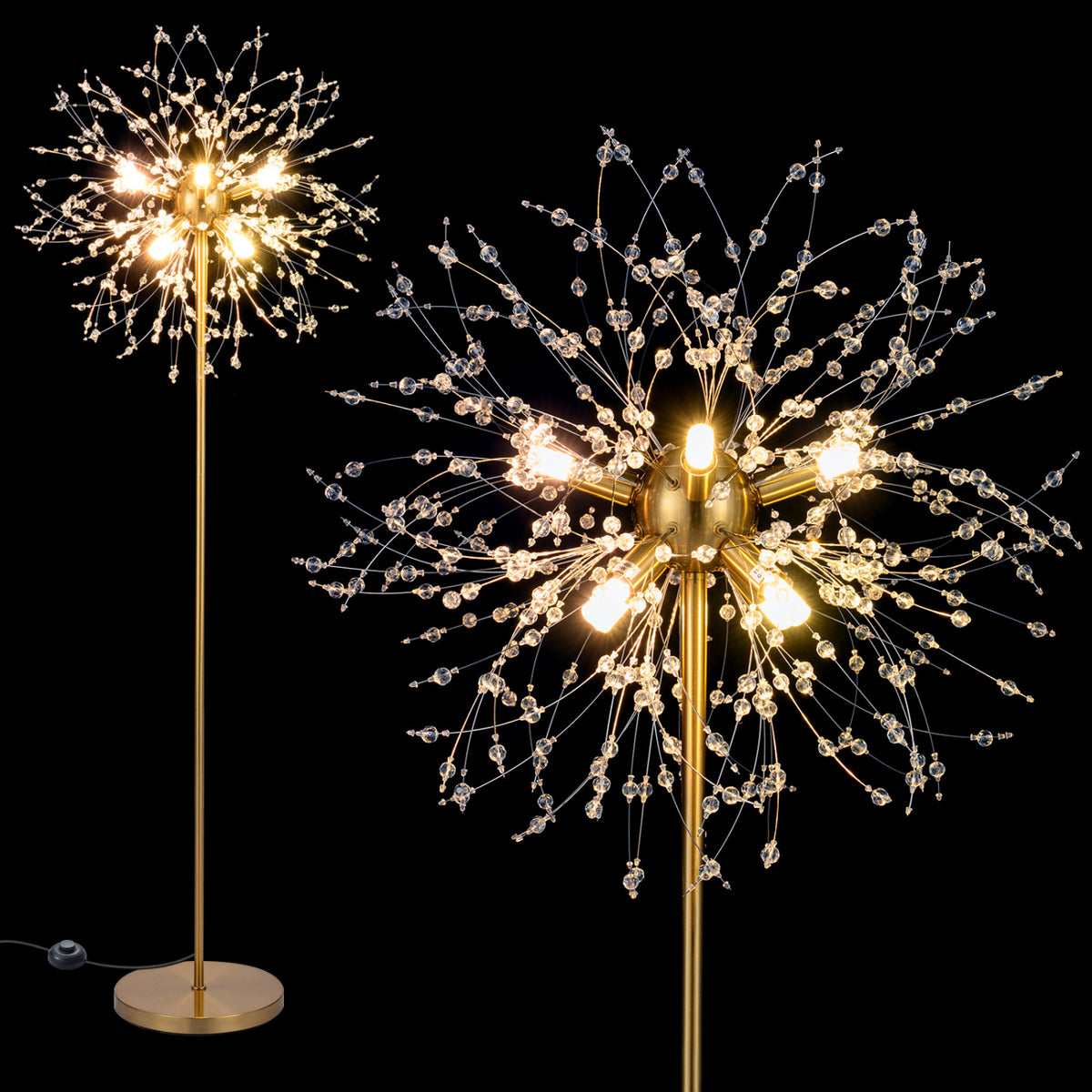 63-Inch Crystal Floor Lamp with Acrylic Crystals-Gold