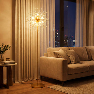 63-Inch Crystal Floor Lamp with Acrylic Crystals-Gold