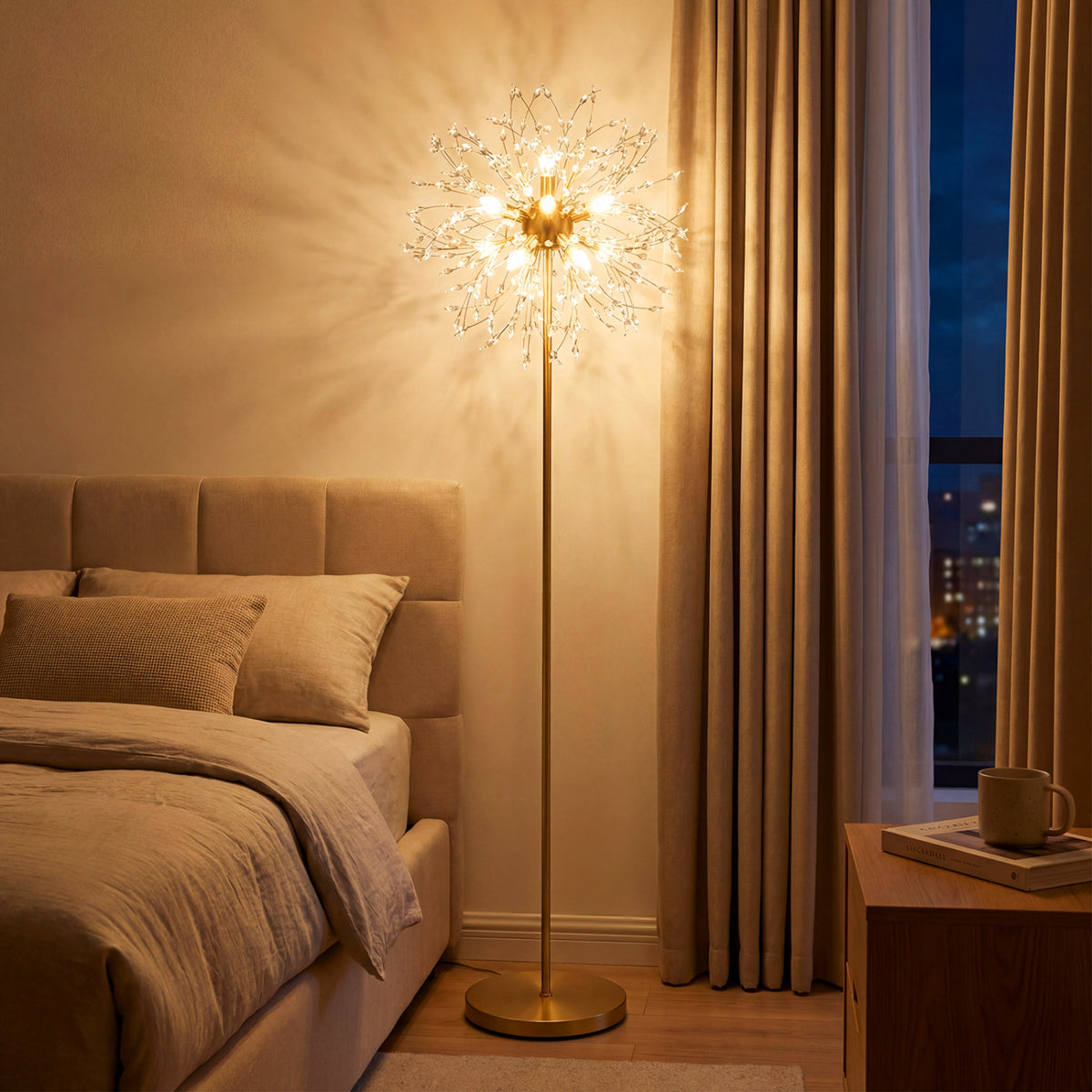 63-Inch Crystal Floor Lamp with Acrylic Crystals-Gold