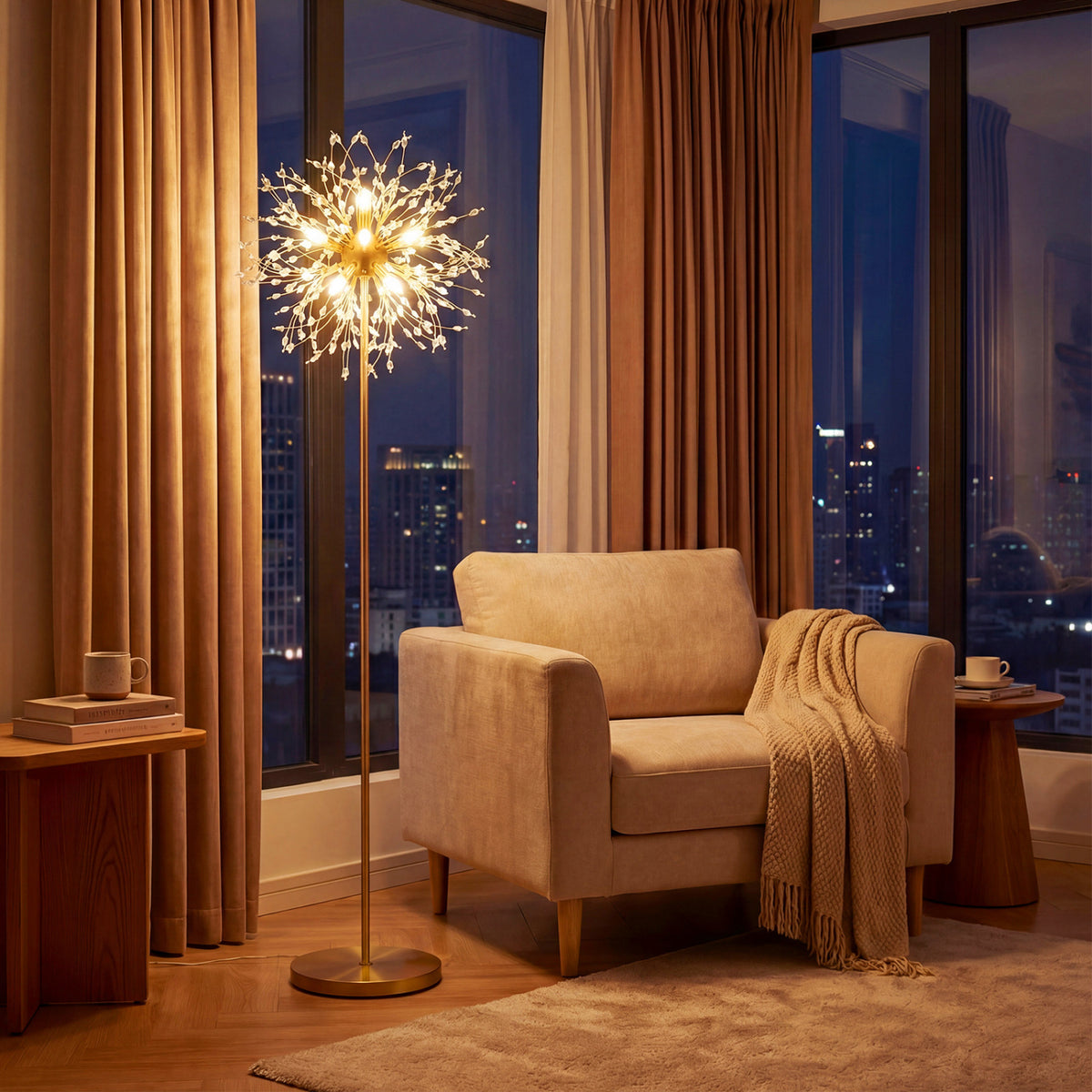 63-Inch Crystal Floor Lamp with Acrylic Crystals-Gold