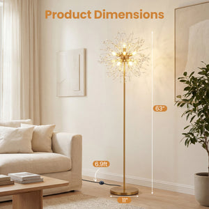 63-Inch Crystal Floor Lamp with Acrylic Crystals-Gold