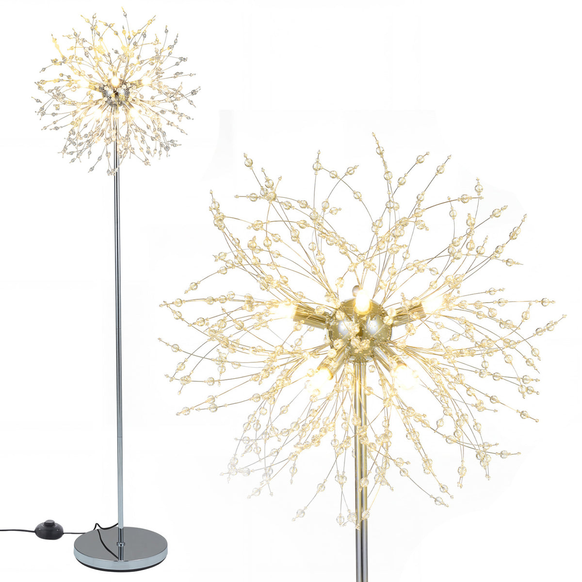 63-Inch Crystal Floor Lamp with Acrylic Crystals-Sliver